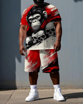 Big & Tall Men's Gorillas and Skulls Printed Summer Short Sleeve T-shirt and Short Set
