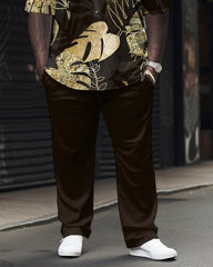 Shiny Leaf Pattern Printed Large Men's Short Sleeved Shirt Set