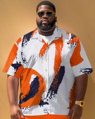 Big Men's Simple Art Brush Pattern Short Sleeve Shirt Shorts Set