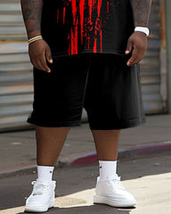 Big Guy's Street Fashion Skull Color-block T-shirt Shorts Set