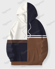 Men's Casual Brown Stripe Print Plus Size Hoodie Suit