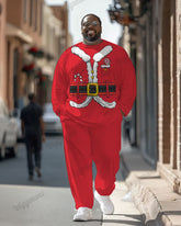 Men's Plus Size Santa Claus Cosplay Printed Long Sleeve T-Shirt Trousers Suit