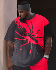 Men's Large Color Block Spider Street Hip Hop Casual Two Piece Set