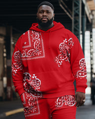 Big Men's Casual Paisley Vintage Hoodie Two-Piece Hoodie Set