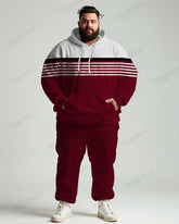 Men's Daily Casual Red Stripe Patchwork Print Big & Tall Hoodie Set