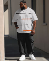 Men's Big & Tall Casual Simple Striped Print Short Sleeve T-shirt and Trousers Set