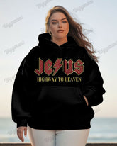 Cotton-Jesus Highway to Heaven Print Women's Loose Hoodie