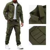 Men's Solid Color Pocket Button Front Shirt & Pants Two-Piece Set