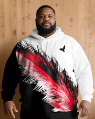 Big & Tall Men Autumn And Winter Casual Black Red Feather Print Hoodie Suit