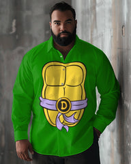 Men's Plus Size Fun Cartoon Turtle Print Long Sleeve Shirt
