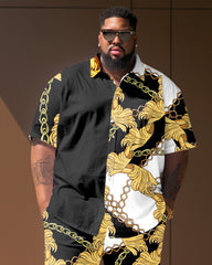 Men's Big and Tall Vintage Chain Shirt Short Sleeve Shorts Set