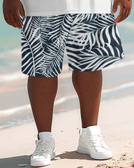 Hawaiian Simple Striped Leaf Print Shorts Big Guy's Set