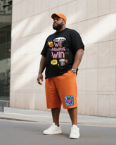 Big Men's Daily Leisure Religious Design Short Sleeve T-Shirt Shorts Suit