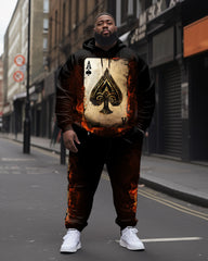 Men's Big & Tall Poker Flame Ace of Spades Long Sleeve Hoodie Set