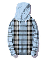 Men's Plus Size Blue Check Zip Hoodie