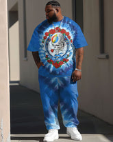 Men's Plus Size Street Fashion Tie-dye Skull Print T-Shirt Trousers Suit