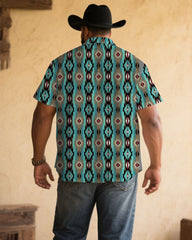 Men's Plus Size Western Denim-Print Short Sleeve Shirt