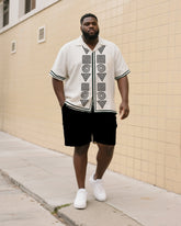 Big & Tall Men's Daily Leisure. Vintage Original Line Print Shirt Shorts Suit