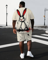 Big & Tall Men's Cartoon Sad Rabbit Sketch Back Print Short-Sleeve T-shirt 2-Piece Set