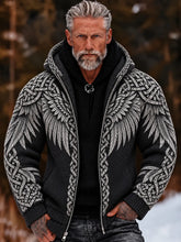 Men's Retro Viking Wings Geometry Pattern Art Zip-up Cozy Hooded Sweater