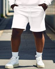 All-Match White Hoodie Shorts Two-Piece Men's Plus Size