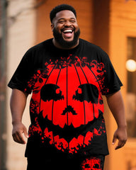 Big & Tall Men's Halloween Dark Pumpkin Totem Print T-Shirt Pants Suit