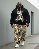 Men's Plus Size Bear Camo Print Hoodie Suit