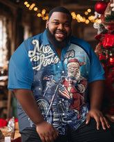 Men's Merry Christmas Santa Riding Motorcycle Plus Size Christmas Tree Short Sleeve Shirt