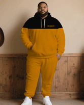 Big & Tall Men Autumn/Winter Casual Black & Orange Slogan Printed Hoodie Suit