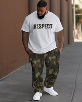 Men's Large Respect Camouflage Street Hip-Hop Casual Two-Piece Set