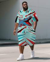 Big Guy's Fantasia Crocodile Cartoon Anime Style Short-Sleeve Polo Shirt & Shorts Set