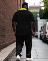 Fluorescent Green Polo Shirt Trousers Suit Men's Plus Size