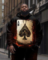 Men's Big & Tall Poker Flame Ace of Spades Long Sleeve Hoodie Set