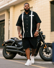 Big Man's Faith Cross White Strip Black Short Sleeve Shirt Shorts Suit