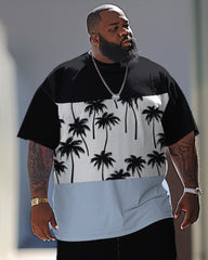 Men's Large Simple Colorblock Printed T-shirt Trousers Suit