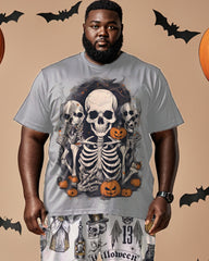 Halloween Skull Short Sleeve T-shirt Plus Size Men's Suit