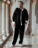 Men's Big & Tall Classic Solid Color Splicing Long Sleeve Lapel Shirt 2 Piece Set