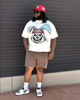 Men's Plus Size Angry Rabbit Print Short Sleeve T-Shirt Shorts Suit