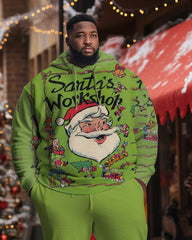 Men's Plus Size Merry Christmas Santa Work Shop Hoodie Set of Two