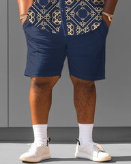 Big & Tall Men's Palace Style Pattern Short Sleeve Shirt Shorts Set