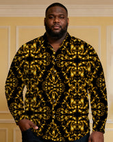 Men's Plus Size Black Baroque Glitter Sequin Long Sleeve Lap Shirt