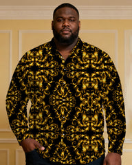 Men's Plus Size Black Baroque Glitter Sequin Long Sleeve Lap Shirt
