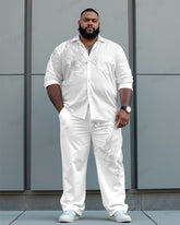 Chest Pocket Dragon Jacquard Long Sleeve Lapel Shirt 2-Piece Set Men's Plus Size