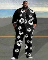 Men's Big & Tall Denim Tears Street Fashion Flower Pattern Print Long Sleeve Lapel Shirt Two-piece Set