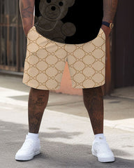 Men's Plus Size Bear Geometry Print T-Shirt Shorts Suit
