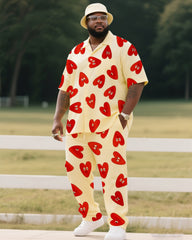 Big Boy's Valentine's Day Love Print Short Sleeve Shirt Trousers Suit