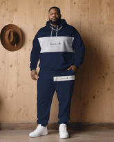 Big & Tall Men Fall/Winter All-match Royal Blue & White Slogan Printed Hoodie Suit