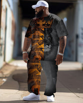 Men's Large Size Hip-Hop Lion King Street Color Matching Retro Casual Two-piece Set