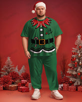 Men's Big & Tall Christmas Green Elf Cosplay Printed T-Shirt Trousers Set