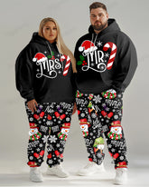 Couple Fashion Casual Christmas Letter Print Hoodie Big & Tall Set